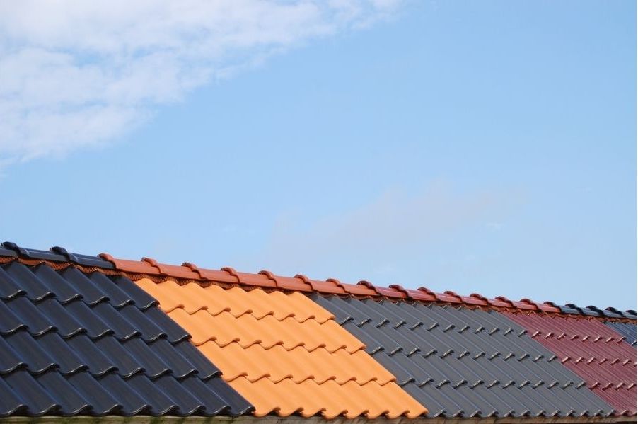 Multi coloured roof tiles.